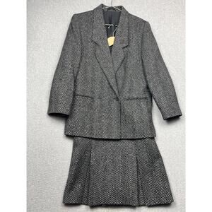 Vintage St. Michael Herringbone Midi Skirt Blazer Set Womens 10/ 12 Career Work